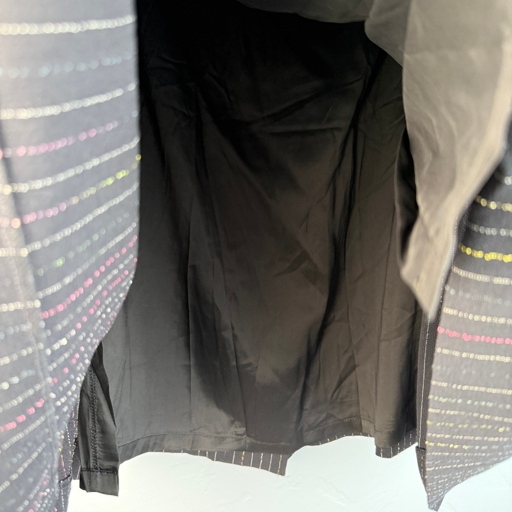 Escada Skirt 42 Black A-Line Wool Blend Rainbow Pinstripe Midi Office Minimalist - Picture 5 of 10
